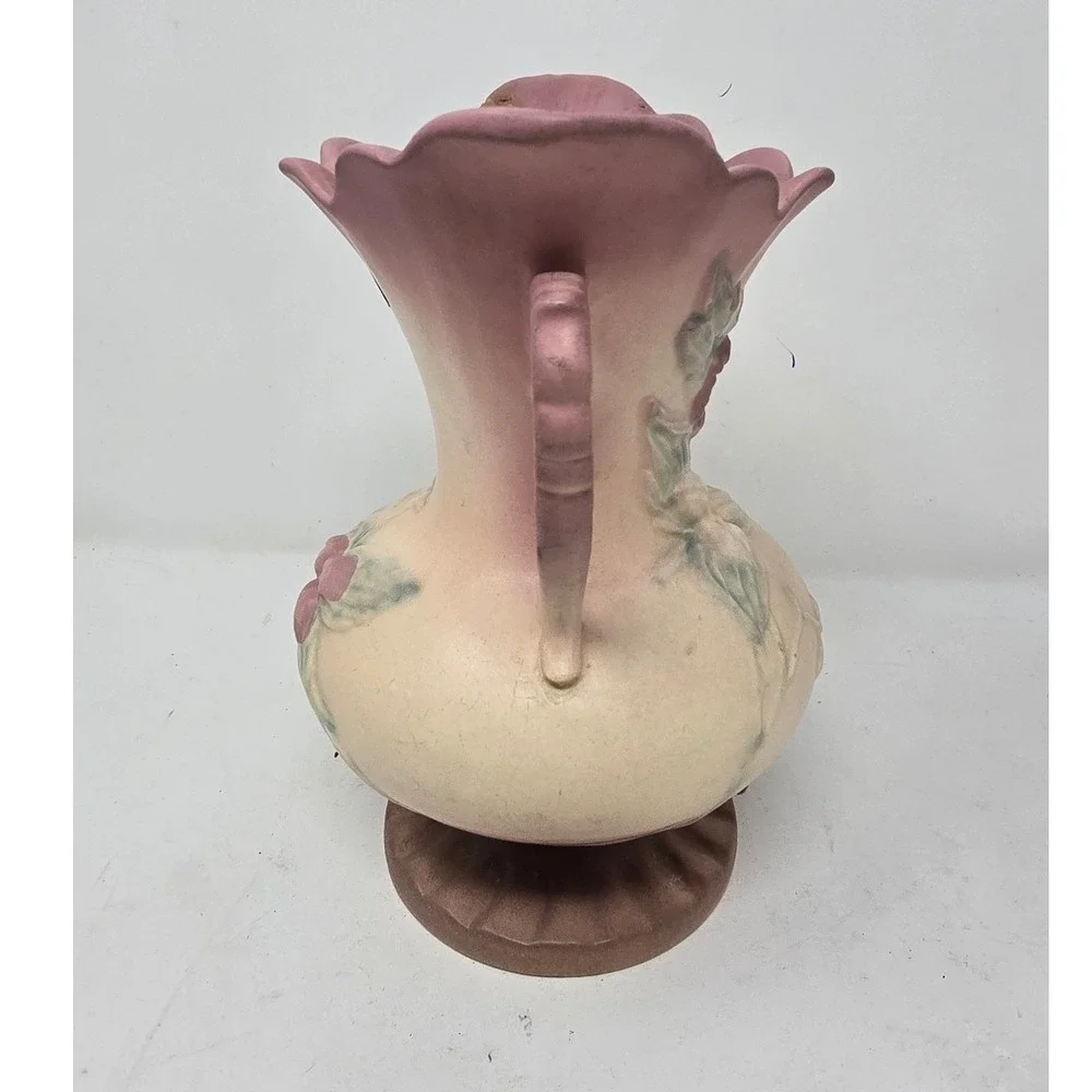 Vtg 1940s Hull Pottery Magnolia pattern‎ double handle vase USA cottagecore MCM